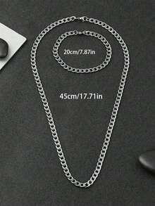 2 piezas Conjunto de joyería de hip hop, collar de cadena cubana y pulsera de acero inoxidable, disponible en múltiples tamaños, idea de regalo para fiestas, uso diario