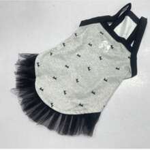 1 pieza Vestido para mascotas, falda de tirantes con adorno de encaje y lazo, adecuado para perros de raza pequeña como Poodle, Teddy, Yorkshire Terrier, Maltés, Bulldog, gatos, tela ligera para primavera/verano