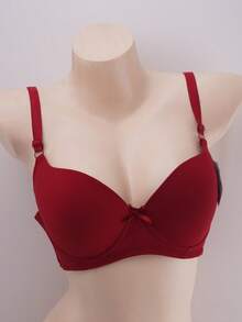 Sujetador de mujer, copa B, paquete de 6, 6 colores, cómodas copas de masaje, ajuste de tres botones, tirantes ajustables, decoración de lazo, sujetador push-up a rayas de color sólido sexy y cómodo. - Multicolor - Ver 6