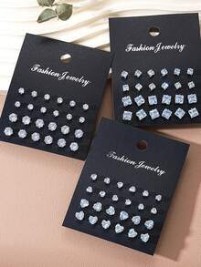 17KM Conjunto de brincos de aço inoxidável com 24 a 72 peças, elegante e moderno, com zircônia sintética incrustada, adequado para festas, reuniões, dia dos namorados, férias, encontros, presente perfeito