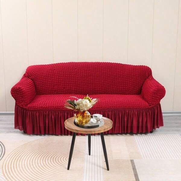 1pc European Style Bubble Chiffon Sofa Cover, Solid Color Minimalist Stretch Sofa Slipcover, Fits Single/Loveseat/3-Seat Sofa In Living Room Or Bedroom