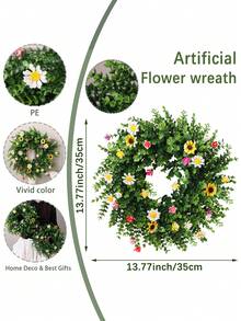 1/2 pièces Couronnes artificielles colorées, couronnes d'eucalyptus, couronnes de marguerites, plantes artificielles, fleurs artificielles, vert, matériau en PE. Convient pour la décoration des dortoirs d'école, des bureaux, des rassemblements extérieurs, des occasions festives, des fêtes d'anniversaire, des entrées de maison, des halls d'hôtel, des restaurants, des salons, des chambres à coucher, des banquets de mariage, des cuisines, des jardins et des décorations de Noël.