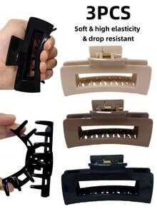 3pcs Women's Soft Anti-Fall Anti-Collision Elastic Durable Solid Color Hair Clips, Suitable For Daily Use, Home, School, Beach, Summer Vacation, Work Commute, Parties, Holidays, Birthday Gifts, Back To School Season, New Year, Valentine's Day, Mother's Day, Teacher's Day Gifts, Wedding Season, Music Festivals, Graduation Season Winter Claw Clip Hair Accessories For Women