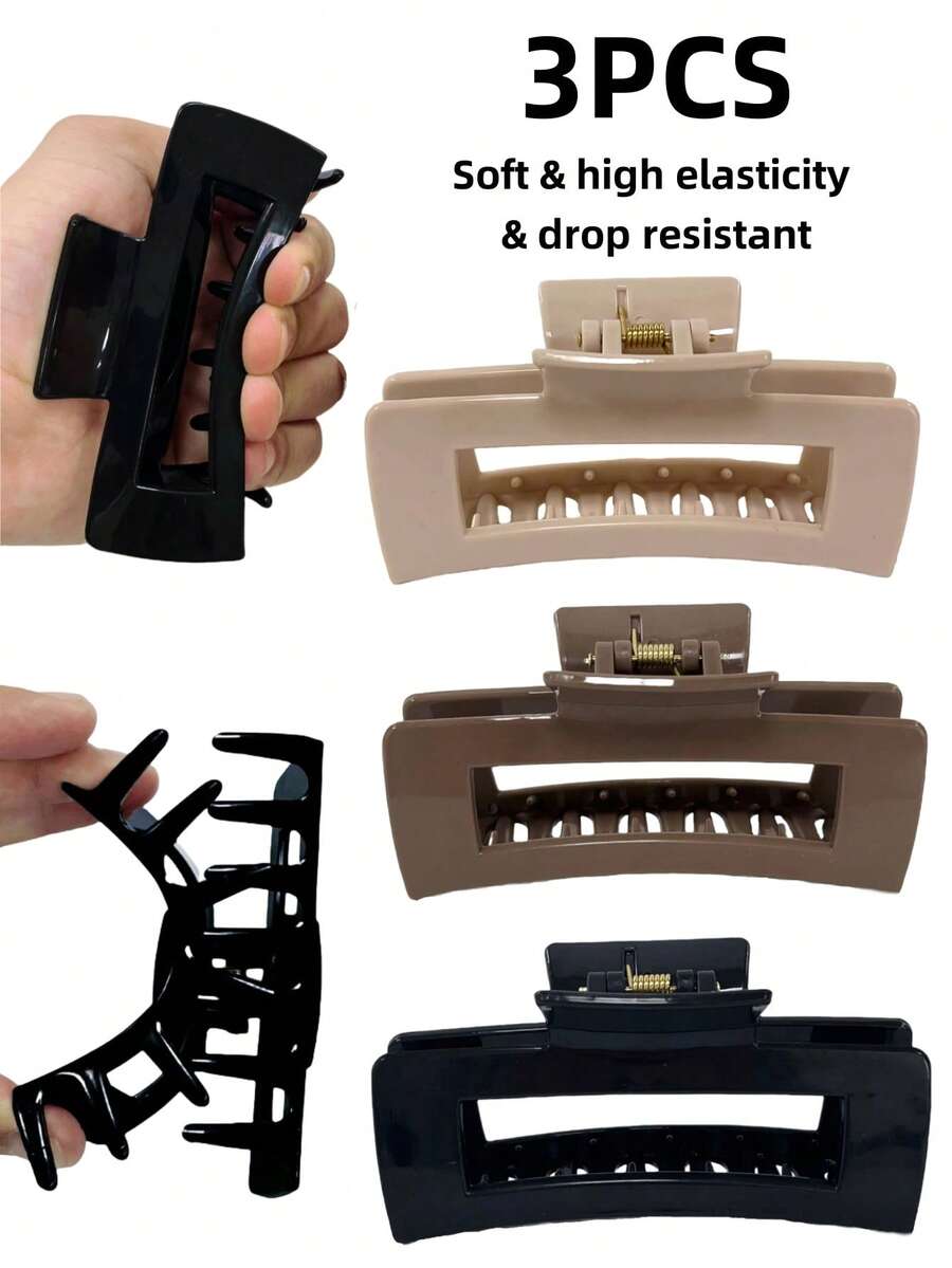 3pcs Women's Soft Anti-Fall Anti-Collision Elastic Durable Solid Color Hair Clips, Suitable For Daily Use, Home, School, Beach, Summer Vacation, Work Commute, Parties, Holidays, Birthday Gifts, Back To School Season, New Year, Valentine's Day, Mother's Day, Teacher's Day Gifts, Wedding Season, Music Festivals, Graduation Season Winter Claw Clip Hair Accessories For Women