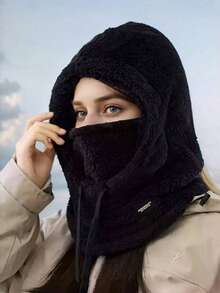 女士冬季抓绒滑雪面罩，冬季抓绒滑雪帽，防风抽绳拉法帽围巾，抓绒拉法帽滑雪面罩，保暖面罩，涤纶针织全头颈部保暖套，男女通用，轻便，手洗，无弹力面料，做工精良 - 彩色 - 查看 4
