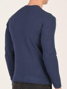 Men's V-Neck Jacquard Sweater Regular Fit - Blue - View 4