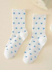 1 Pair Heart Pattern Fashion Women's Socks, Thick Mid-Calf Socks, Soft And Warm, Autumn New Arrival