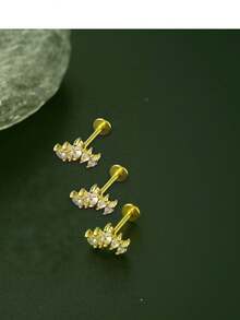 时尚不锈钢方晶锆石皇冠耳钉、耳钉、唇环、女士穿孔饰品 - 耳骨釘 - 查看 19