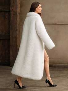 Áo khoác lông giả sọc phối màu sang trọng dành cho nữ, Thu/Đông - trắng - Xem 5