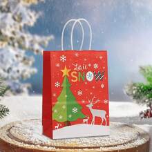 6/12/18/24pcs Christmas Theme Party Paper Gift Bags, Santa Claus & Snowman Pattern Gift Bags, Suitable For Christmas Decoration Bags, Birthday Party Gifts, Anniversary Celebration Tote Bags