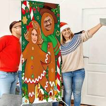 1pc,Gingerbread Photo Booth Props Banner, Large Fabric Face Photo Vertical Gingerbread Cutout Banner Background For Holiday And Winter Christmas Indoor And Outdoor Party Decorations And Supplies, Christmas Gingerbread Party Decors Fabric Large Photo Stand In Background For Holiday Xmas ﻿ - Multicolor - View 5