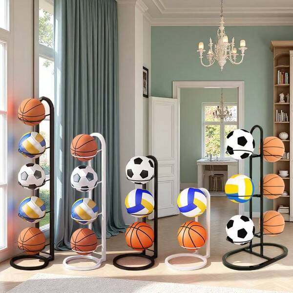 3-Layer White Basketball Storage Rack