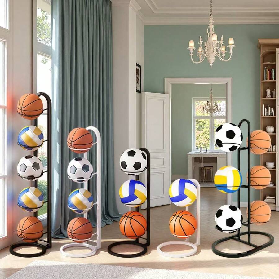 3-Layer White Basketball Storage Rack