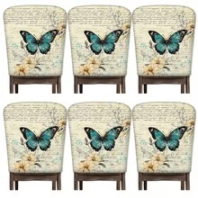 2/4/6 piezas Fundas de silla con estampado de mariposa de lino, adecuadas para decoración del hogar, sala de estar, comedor, jardín, hotel, fiesta, material de poliéster lavable