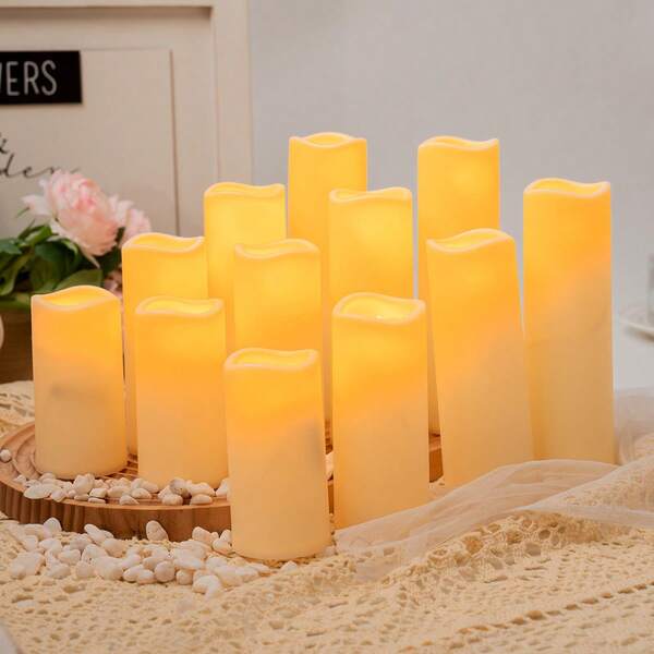 12 قطعة/مجموعة شمعة إلكترونية بريموت كنترول مقاوم للماء ب- 10 مفاتيح، شمعة بلهب اصطناعي، هدية عيد الميلاد وتذكارية