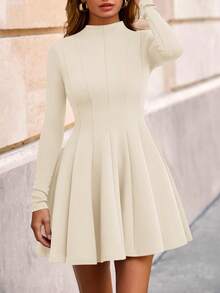 Fall Dresses For Women Elegant Classy Casual Long Sleeve Swing A Line Ruffle Short Homecoming White Party Dress - 米色 - 查看 3