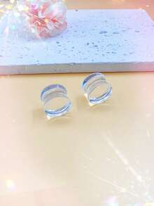 1对透明蓝色玻璃实心耳塞，无螺纹，耳廓扩张器，耳洞拉伸饰品，男女通用日常佩戴，尺寸6-30毫米 - 無色 - 查看 14