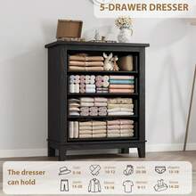 mteryoing Home 4 Dresser For Bedroom, 34.8" Tall Vertical Drawer Dresser With Large Storage, Freestanding Wooden Closet Chest For Bedroom, Living Room - 黑色 - 查看 6