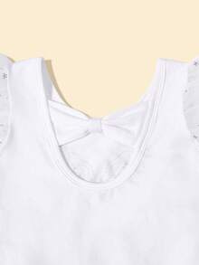 Bộ đồ liền thân múa ba lê cho bé gái có chân váy tutu lưới, váy liền thân múa ba lê thể dục dụng cụ tay ngắn cho trẻ em - trắng - Xem 4