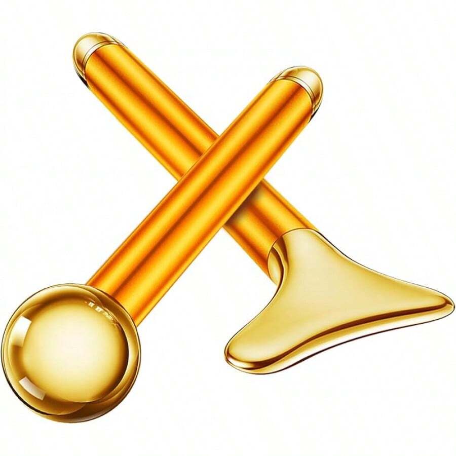 Amirce 2-In-1 Gua Sha And Ice Roller Facial Tools, Electric Face Massager Device For Eye, Jaw, Scalp, Neck, Gold