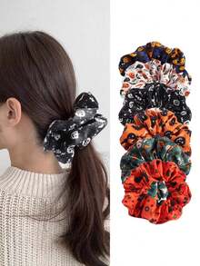 6 Stücke gruselige Halloween Haargummis, Haarschmuck, süße Kürbis- und Fledermaus-Muster, Muss-haben für Trick-or-Treat, Kostümparty und Haarstyling-Dekoration