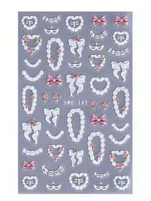 5D Rose Fruit Cream Nail Stickers 2pcs White Pink Rose Flower Strawberry Cherry Bow Sweetheart Chain Glasses Mask Birthday Cake Cream Design DIY Self-Adhesive Gel Polish Charm Manicure Decal Sliders Nail Art Decoration