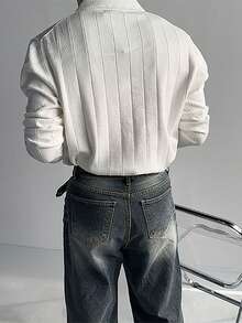 Men's Fashion Solid Color Ribbed Polo Collar Sweater