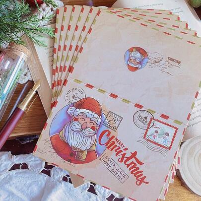 10张复古牛皮圣诞贺卡，复古圣诞礼品卡，可爱卡通贺卡，附祝福语，1张卡片+1张纸条，卡通圣诞贺卡，适合赠送给家人朋友，圣诞节