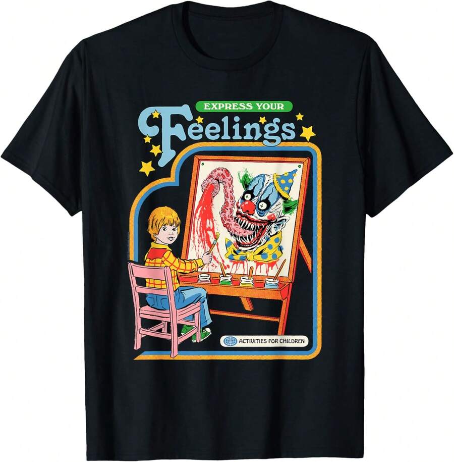 Express Your Feelings Clown Retro Dark Humor T-Shirt - 黑色 - 查看 1