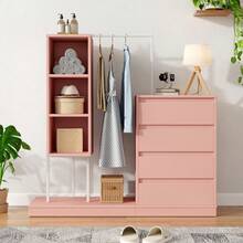 Drawer Cabinet, Wardrobe Set, Pink Wardrobe, Sideboard, Clothes Rail, Dimensions: W140/D40/H135, Pink - 1 - View 12