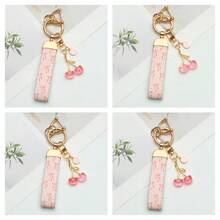 1 件优雅花卉印花 PU 皮革钥匙扣，带防锈锌合金环和装饰字母饰物 - 时尚女士配饰，适用于汽车钥匙、房屋钥匙和礼物、汽车钥匙链、时尚钥匙扣、耐用钥匙扣 - 彩色 - 查看 9