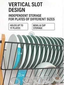 A Bamboo Dish Rack, Kitchen Countertop Dish Rack, Household Plate Storage Rack, Multi-Tiered Dish Rack, Foldable Tableware Drying Rack, Wooden Dish Rack, Small Apartment Space Organizer. - Wood Color - View 2