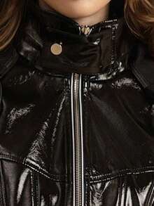 ZIAI Solid Color Stand Collar Zip Drawstring Jacket - Black - View 11
