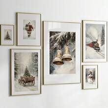 1 szt., płótno ścienne, dekoracje świąteczne, oprawione ozdoby świąteczne, śnieżny zimowy krajobraz, Święty Mikołaj, wystrój świąteczny w stylu rustykalnym, wystrój bożonarodzeniowy w stylu vintage, bałwan, choinka, pociąg świąteczny, dekoracja pokoju bożonarodzeniowego, wystrój salonu