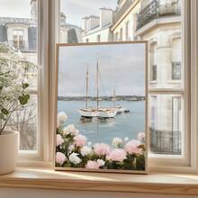 1 幅带框/无框帆船绣球花海岸海报孙女海洋海滨风景墙艺术帆布印刷简约海滩别墅美学装饰画适用于公寓、客厅、卧室、现代家居装饰 - 彩色 - 查看 4