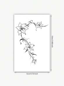 1pc Chinese Style Floral Temporary Tattoo Sticker, Waterproof PVC Material, One-Time Use, Non-Reflective, Realistic Tattoo Design, Suitable For Arm, Ideal For Fashion-Conscious Daily Use - Black - View 2