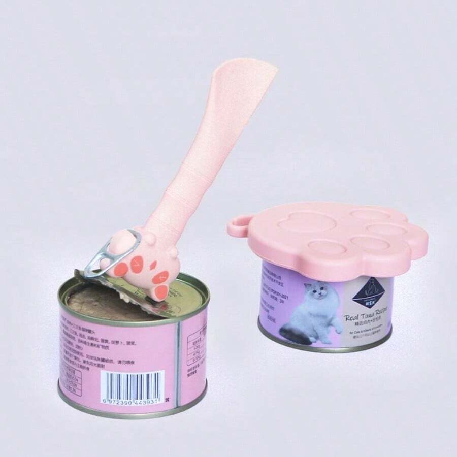 Cute Portable Bear Manual Can Opener & Feeding Scoop Set, No Electricity, Paw Print Lid Opening Function - Pet Silicone Food Spoon For Cats And Small Dogs, White/Gray/Pink 3 Colors Available - Ideal Christmas Gift, Pet Owner Designed Pet Feeding Tool, Fun Pet Supplies, Material, Suitable For Holiday Shoppers