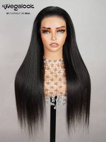 MEGALOOK Peluca frontal de encaje 360 de cabello humano 100% con cordón invisible - 18-30 pulgadas, color natural, nudos decolorados previamente, sin pegamento, transpirable, con encaje frontal transparente - SNatural - Ver 4