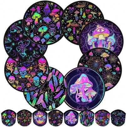 Gejoy 24 Pcs Foldable Fan Mushrooms And Skulls Foldable Fan Style Summer Flower Handheld Round Folding Fan For Men Women Rave Fan For EDM Music Festival Club Rave Accessories Party Favors Decorations