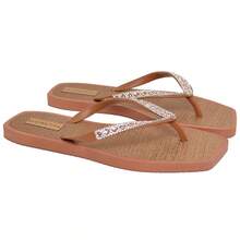 Chinelo Feminino Strass Lumix Solado Palha Estiloso Praia - Caramelo - Visão 8