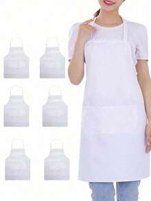 1-5 pièces Tablier en polyester pour femmes, style simple noir avec poches, résistant à l'huile avec poches. Tablier de cuisine épaissi à la taille. Mode, travaux ménagers, cuisine, vêtements de travail. Fournitures de cuisine, tablier de cuisine. Tablier réglable avec poches, imperméable et résistant aux graisses, convient pour la cuisine, le chef, unisexe, homme ou femme peut porter le tablier de cuisine. Design simple, style mode et élégant.