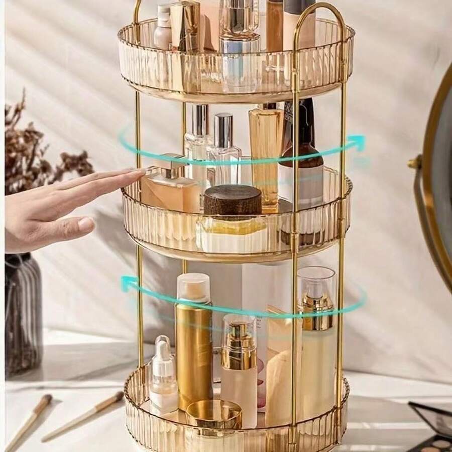 360 Rotating Makeup Organizer And Storage For Vanity Countertop 1 Tiers,  2 Tiers,  3Tiers, High Capacity Cosmetic Skincare Perfume Organizer For Dresser Bathroom Lazy Susan Organizers( Golden) - 金色 - 查看 1