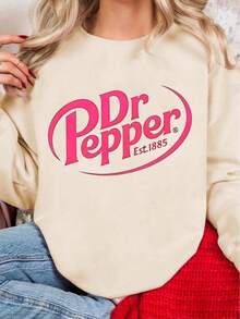 Bows And Soda Cans  Print Women's Sweatshirt, Round Neck Casual Sweatshirt, Suitable For Winter And Autumn, Women's Tops - 杏色 - 查看 2
