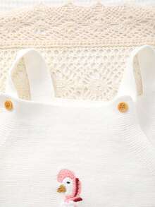 Mono de punto con bordado de pato lindo, versátil para el hogar o salidas, unisex para bebé - Blanco - Ver 3