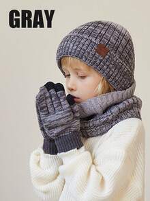 4 Stücke Kinder Mütze, Schal, Handschuhe 3 Stücke Set, große Kinder Winter warm thermisch gefütterte gestrickte Beanie Mütze, geeignet für Outdoor-Aktivitäten, Reisen, Skifahren, Schule, Radfahren - 1PC - Übersicht 4
