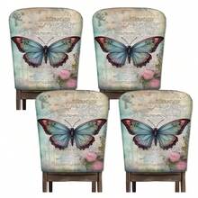 2/4/6 piezas Fundas de silla con estampado de mariposa de lino, adecuadas para decoración del hogar, sala de estar, comedor, jardín, hotel, fiesta, material de poliéster lavable