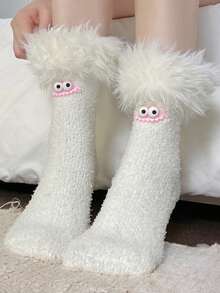 1 Pair Women's Autumn/Winter Christmas & Halloween Funny Colorful Plush Socks, Coral Fleece Warm Thick Cartoon House Socks, Cozy Socks