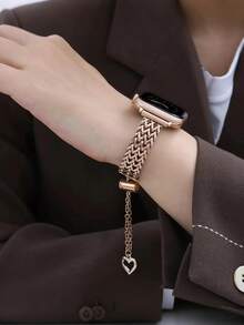 Curea de lux din oțel inoxidabil compatibilă cu Band 38mm 40mm 41mm 42mm 44mm 45mm 46mm 49mm, brățară de schimb metalică reglabilă pentru femei cu pandantiv în formă de inimă pentru I Watch Series 9/8/7/6/5/4/3/2/1/SE/Ultra