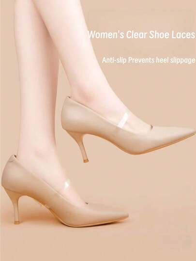 1 par de cordones elásticos transparentes para mujer, con diseño antideslizante y longitud ajustable, que evitan eficazmente que los zapatos se deslicen debido a un ajuste excesivo. Adecuado para tacones altos, zapatos de cuero y sandalias.