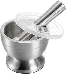 18/8 Stainless Steel Mortar And Pestle Set For Grinding Spices, Crushing Pills, And Pulverizing Herbs, With Italian Pesto Bowl, 1.5-Cup Capacity (350 Ml) - Silver - View 1